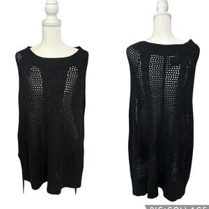 Allsaints Open Knit Erbus Black Pullover Hi Low Cape  Size 4 - 6 Small